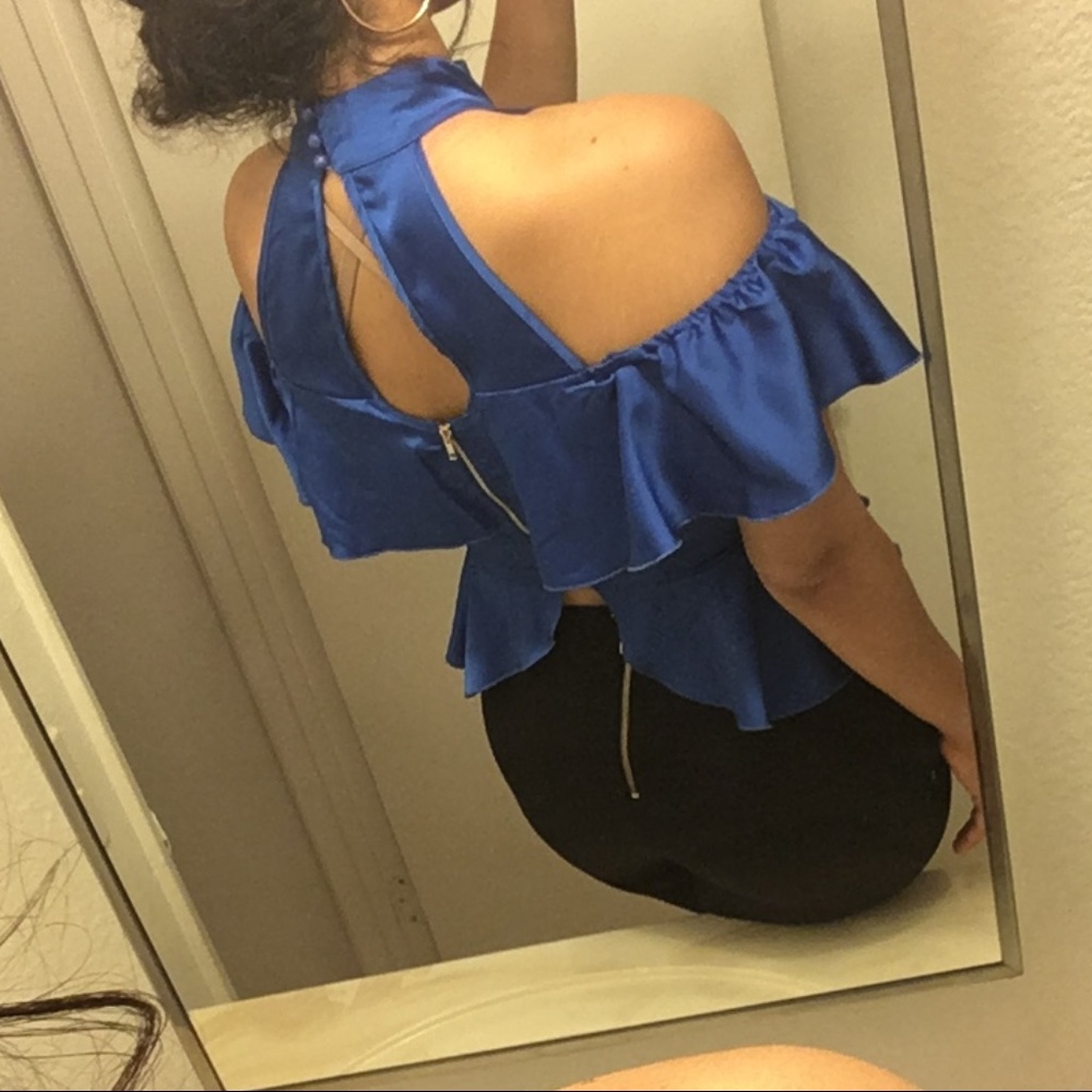 4/$20 Royal Blue Off Shoulder Ruffle Top - Picture 2 of 5